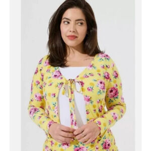 Floral Tie-Front Yellow Women's Top